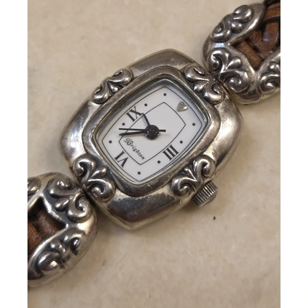 Brighton MAZATLAN Watch Silver Tone Brown Leather Watch New Battery